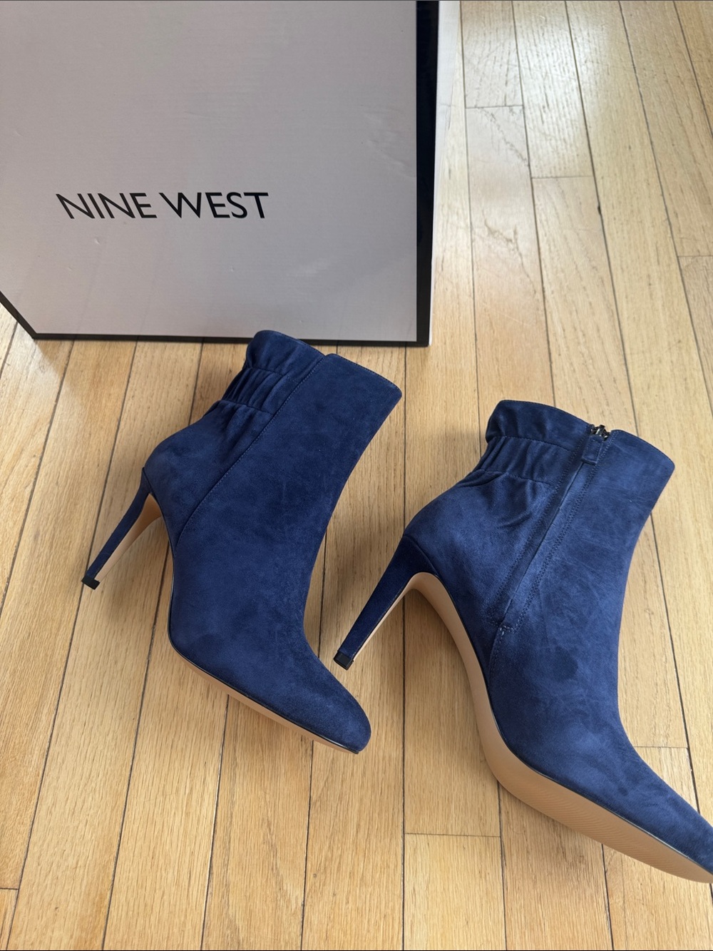 Nine West Navy Suede Pointed-Toe Stiletto Ankle Boots